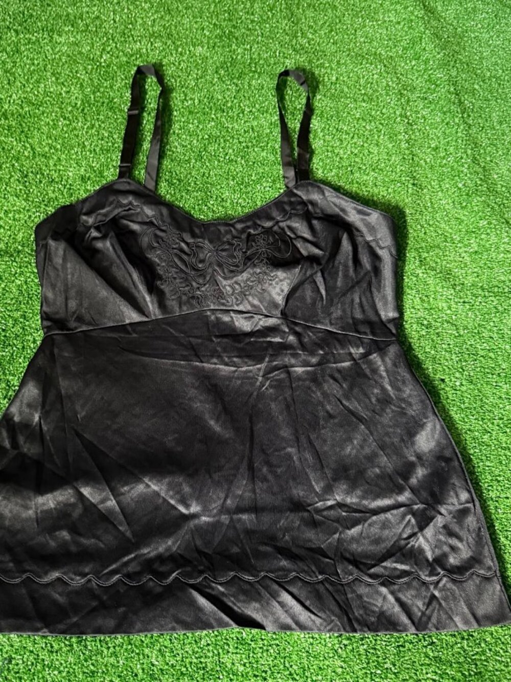Vintage Vincent Black Tricot Embroidered Front Camisole Lingerie Cami Top Size M